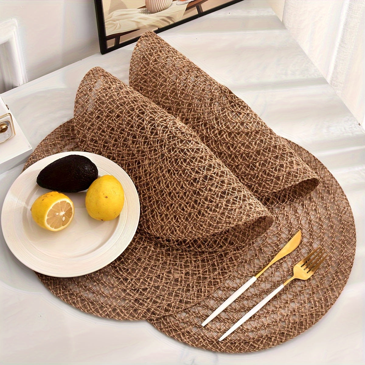 4er-Set wunderschönes Jute Platzset bzw. Tischset – Rutschfeste, Hitzebeständige Unterlage mit Naturstruktur - Ø ca. 38 cm