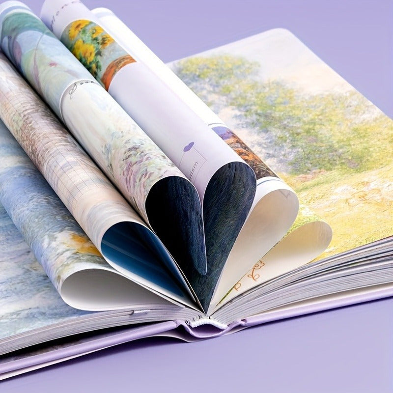 1 Stück innen Bemaltes Hardcover-Notizbuch, Tagebuch - 13cm x 19cm - mit wunderschönem Motiv für den Sommer - blau, rosa, lila die bezaubern -