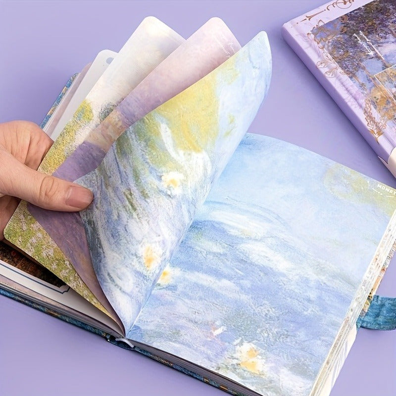 1 Stück innen Bemaltes Hardcover-Notizbuch, Tagebuch - 13cm x 19cm - mit wunderschönem Motiv für den Sommer - blau, rosa, lila die bezaubern -