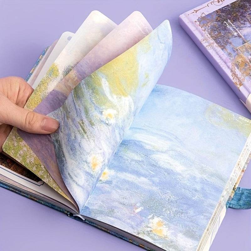 happy-prints.eu - 1 Stück innen Bemaltes Hardcover-Notizbuch, Tagebuch - 13cm x 19cm - mit wunderschönem Motiv für den Sommer - blau, rosa, lila die bezaubern