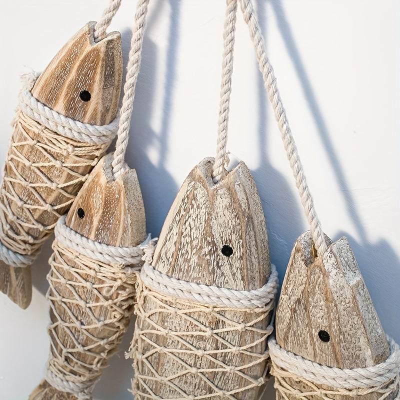 2er-Set hübsche rustikale Holzfische mit 20 cm oder 32 cm – handgeschnitzte maritime Fisch-Deko im Vintage-Stil für Strandhaus, Garten & Boot - in zwei Größen