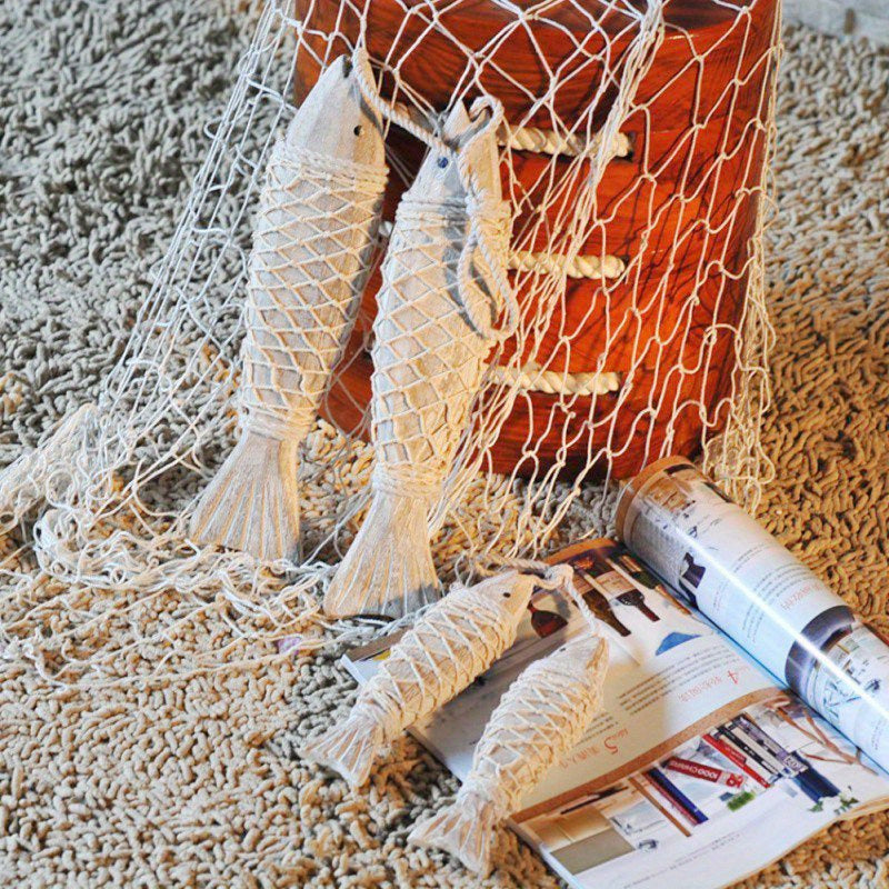 2er-Set hübsche rustikale Holzfische mit 20 cm oder 32 cm – handgeschnitzte maritime Fisch-Deko im Vintage-Stil für Strandhaus, Garten & Boot - in zwei Größen