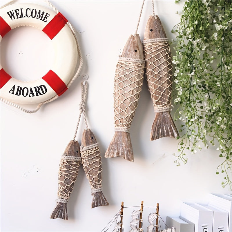 2er-Set hübsche rustikale Holzfische mit 20 cm oder 32 cm – handgeschnitzte maritime Fisch-Deko im Vintage-Stil für Strandhaus, Garten & Boot - in zwei Größen