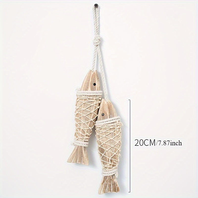 2er-Set hübsche rustikale Holzfische mit 20 cm oder 32 cm – handgeschnitzte maritime Fisch-Deko im Vintage-Stil für Strandhaus, Garten & Boot - in zwei Größen
