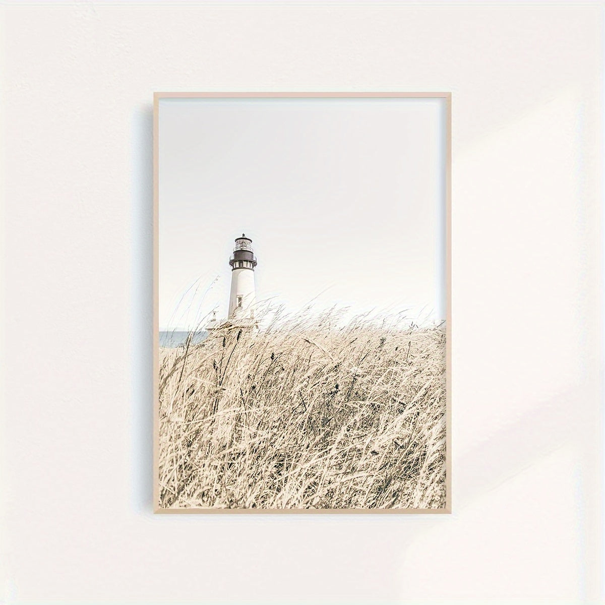 3er-Set mit hübschem Boho Leinwanddruck – Rahmenloses Leinwand-Poster - Mediterrane Küstenmomente mit Leuchtturm, Steg und Dünenlandschaft