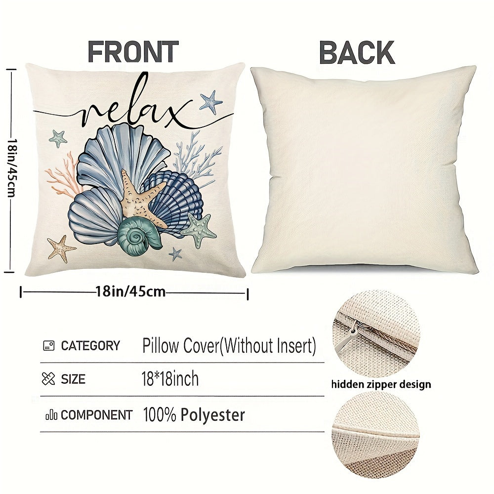 4er-Set maritime Kissenbezüge zur sommerlichen Deko mit Muscheln, Seile, Seesterne und Sprüche in tollen Farben blau, weiß, beige - 45x45cm – 100 % Polyester - ohne Füllung