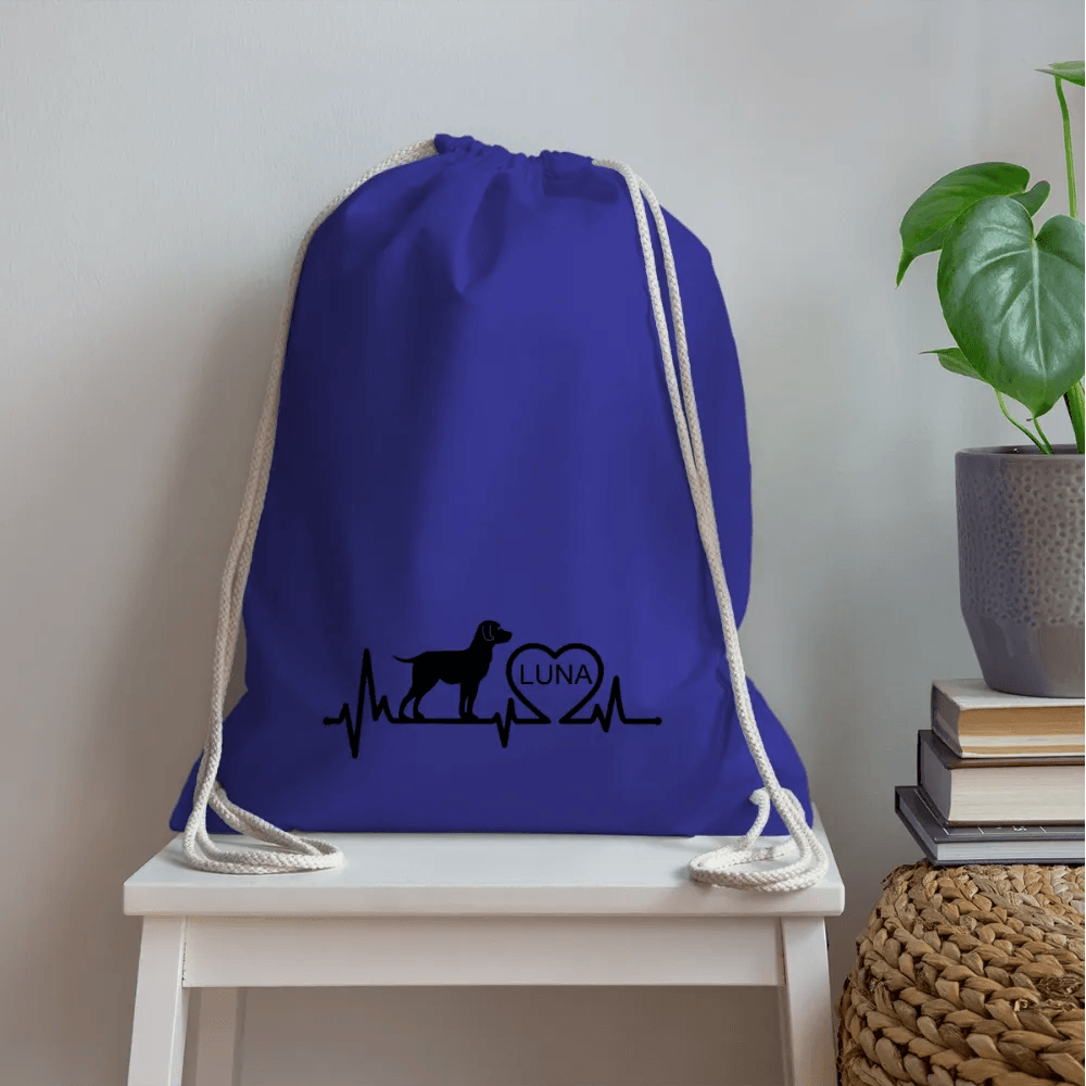 happy-prints.eu - Personalisierter Turnbeutel mit Hund, Herz und Herschschlaglinie - Text, Bild, Motiv und Farbe individualisierbar