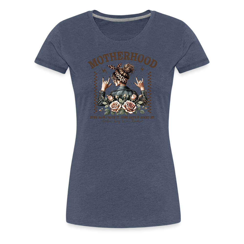 Personalisiertes Frauen Premium T-Shirt mit coolem Motiv "Motherhood" - Shirt kann auch mit eigenem Design bedruckt werden - Blau meliert