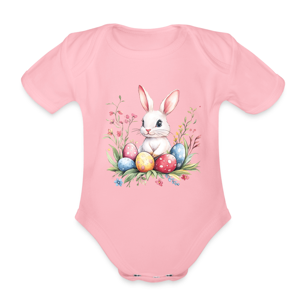happy-prints.eu - Personalisierter Baby Bio-Kurzarm-Body für Mädchen und Jungen mit Osterhasen und Ostereier - Babybody für Ostern - in vielen Farben und Größen - Motiv und Text individualisierbar