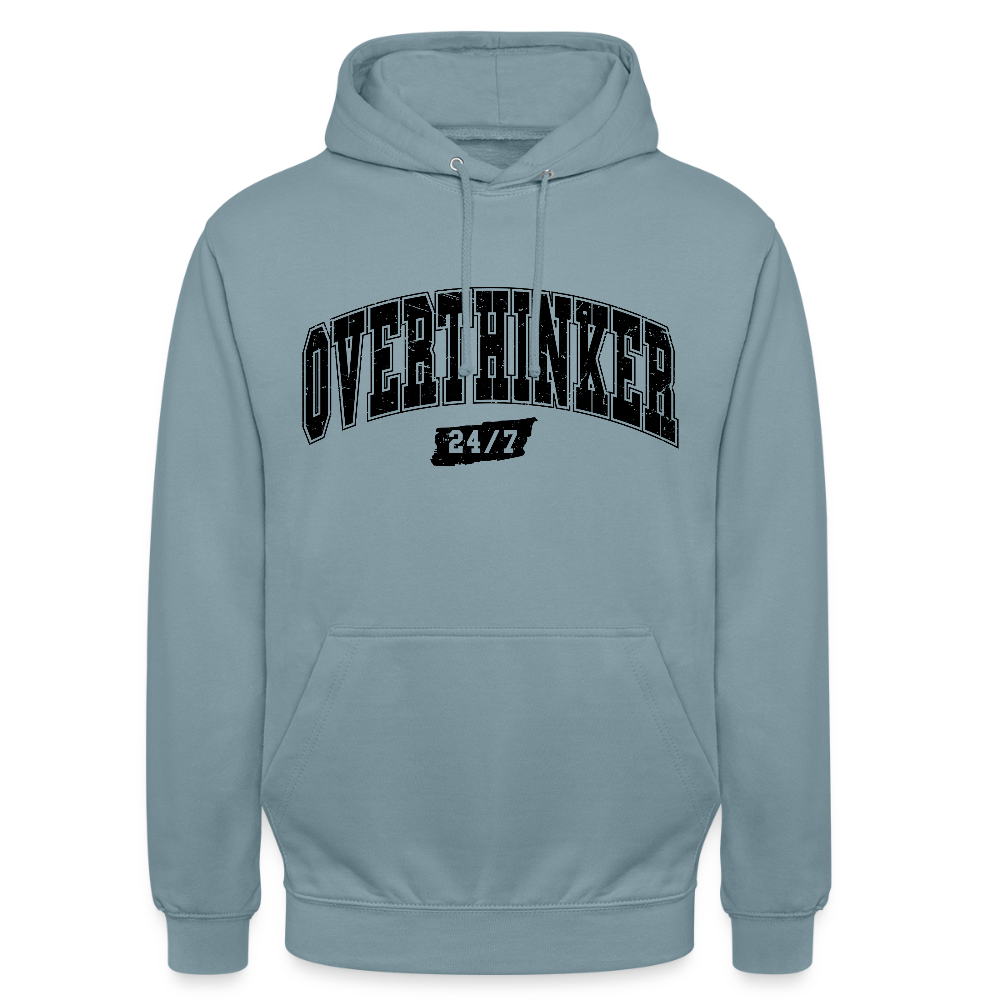 Personalisierter Unisex Hoodie für Damen und Herren mit Spruch "Overthinker" - Motiv und Text anpassbar - viele Größen und Farben - Nebelblau