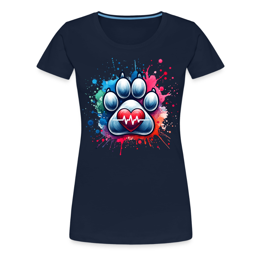 happy-prints.eu - Personalisiertes Frauen Premium T-Shirt mit Hundepfote, Herz und Herzschlag Linie - Motiv und Text anpassbar - viele Farben und Größen