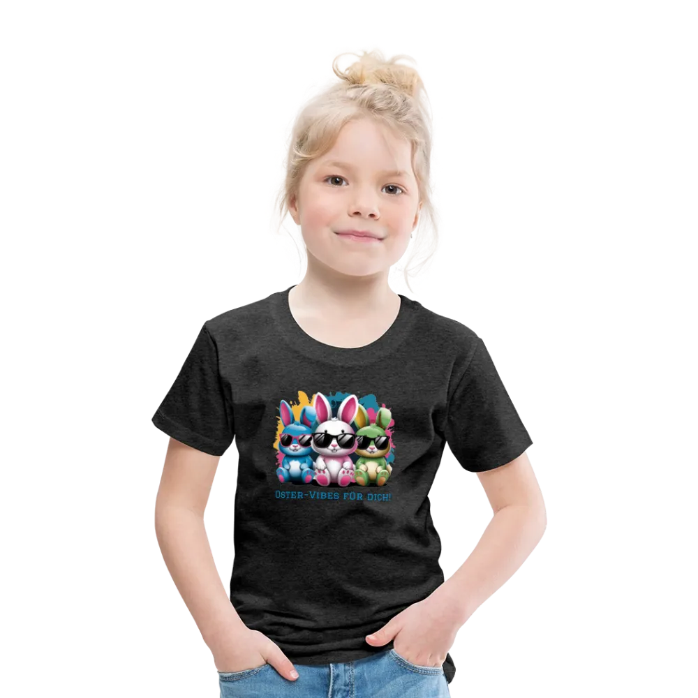 Personalisiertes Frohe Ostern Kinder T-Shirt mit Osterhasen mit Sonnenbrille und Spruch "Oster-Vibes für Dich" - Motiv, Produkt, Text und eigene Bilder easy anpassbar - viele Farben und Größen (bis Größe 140 bzw. 8 Jahre) -
