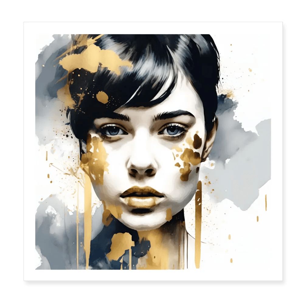 happy-prints.eu - Personalisiertes Poster mit abstrakter Frau in schwarz gold auf weiß - 20x20 cm - Motiv, Bild, Text und Produkt einfach änderbar