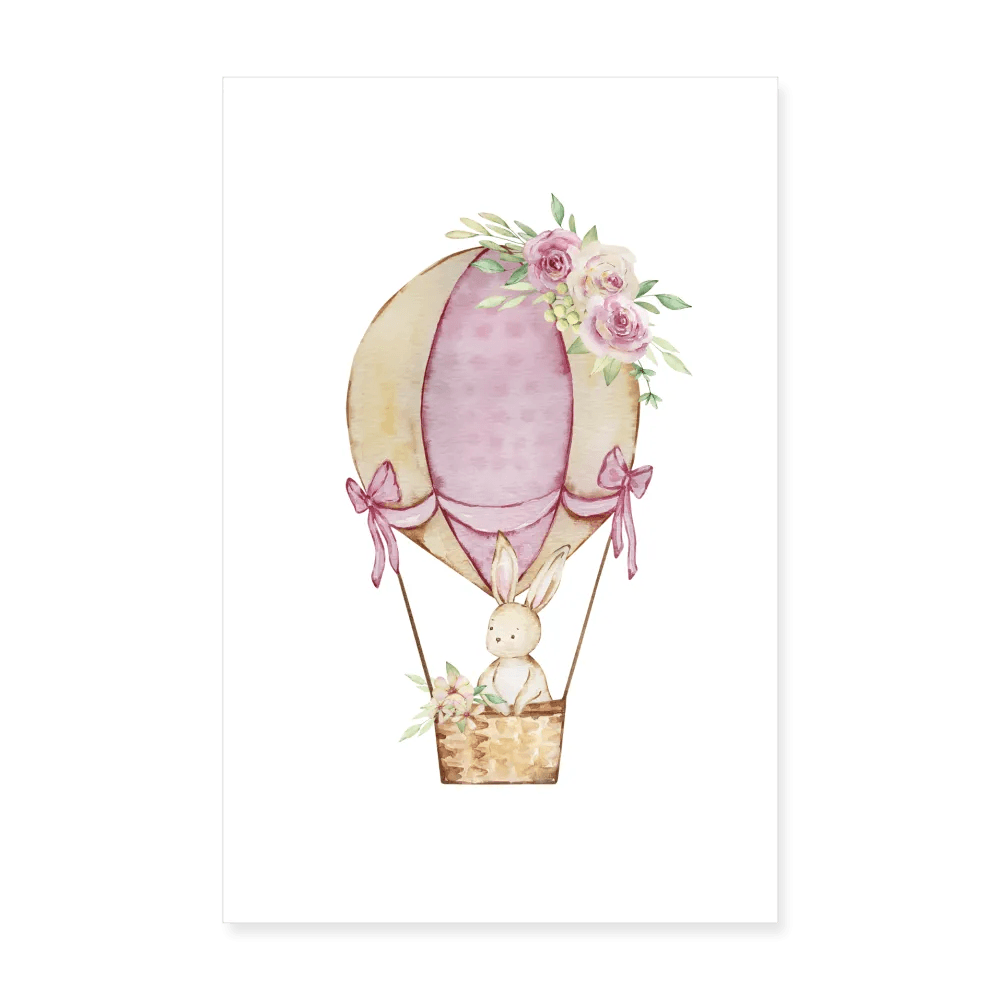 happy-prints.eu - Personalisiertes Frohe Ostern Poster für das Kinderzimmer - Niedlicher Hase im Heißluftballon - Oster Bunny mit Blumen - 20x30 cm - Motiv, Produkt, Text und eigene Bilder easy anpassbar