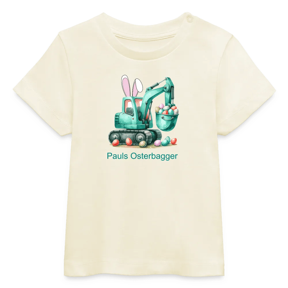 happy-prints.eu - Baby Bio-T-Shirt mit Bagger, Ostereier und Osterhasen Ohren - Jungen Shirt für Ostern bis ca. 3 Jahre - Motiv, Text, Farbe und Produkt einfach änderbar