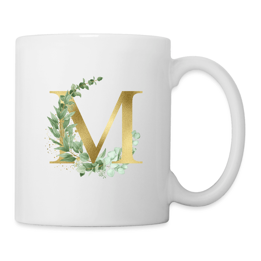 happy-prints.eu - Personalisierte Keramik Tasse mit Eukalyptus Initialen - Monogramm in gold - Name, Motiv und Spruch easy änderbar