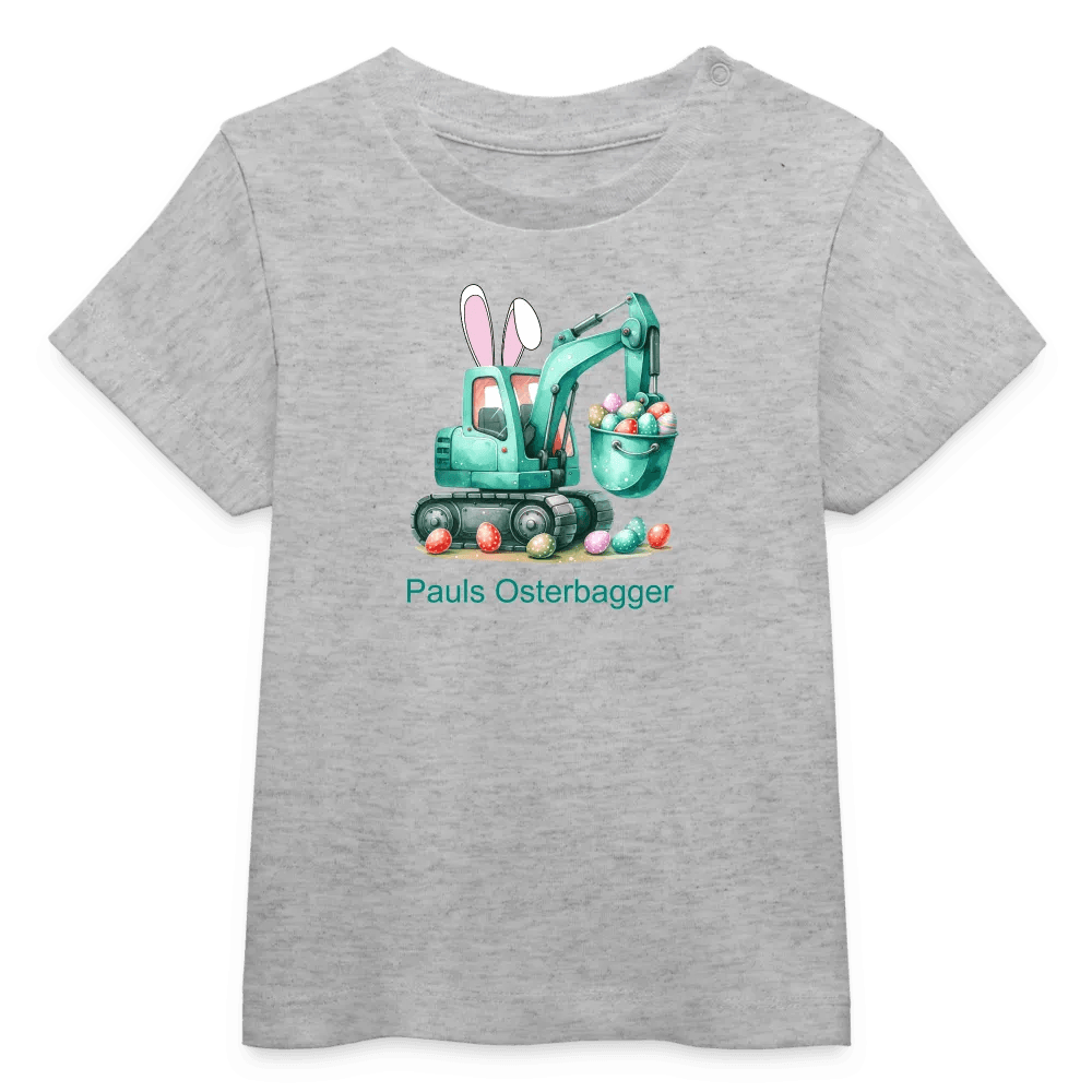 happy-prints.eu - Baby Bio-T-Shirt mit Bagger, Ostereier und Osterhasen Ohren - Jungen Shirt für Ostern bis ca. 3 Jahre - Motiv, Text, Farbe und Produkt einfach änderbar
