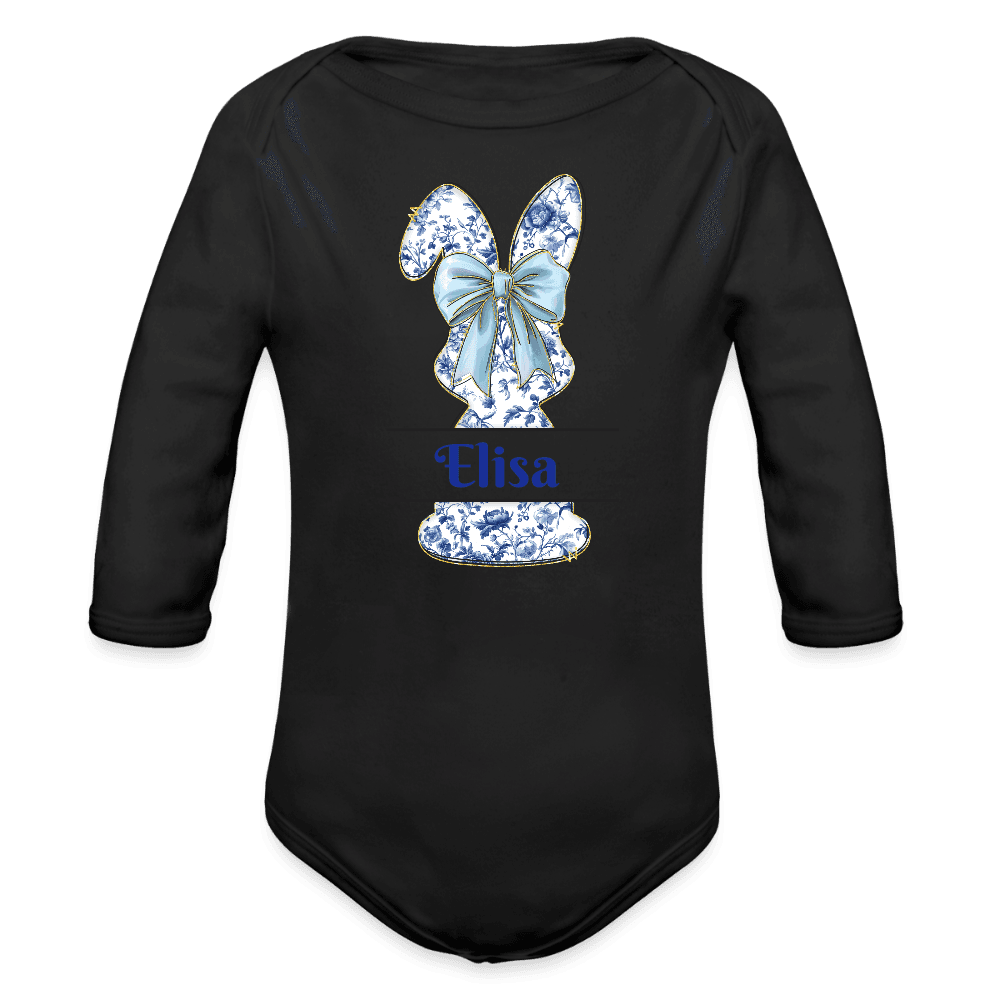 happy-prints.eu - Personalisierter Baby Bio-Langarm-Body für Ostern - süßer Mädchen Osterhase mit Masche in blau