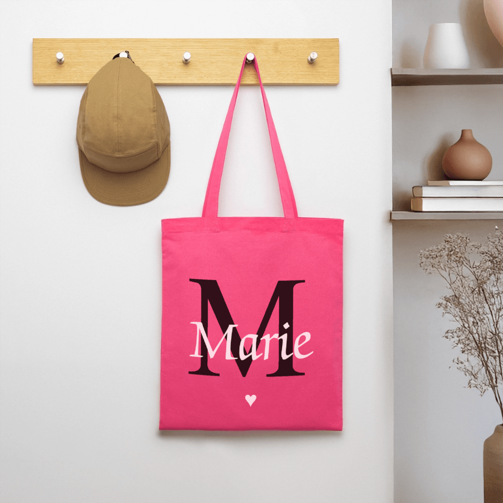 happy-prints.eu - Personalisierte Jute Stofftasche mit Initiale und Name in minimalistischem Design - Produkt, Text und Motiv easy änderbar