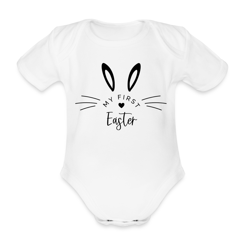 Personalisierter Baby Bio-Kurzarm-Body für Mädchen und Jungen mit Spruch für Ostern "My First Easter" - in vielen Farben und Größen - Motiv und Text individualisierbar - Weiß