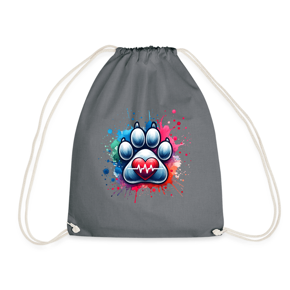 happy-prints.eu - Personalisierter Turnbeutel mit Hundepfote, Herz und Herzschlag Linie - in vielen Farben - Text und Motiv easy anpassbar