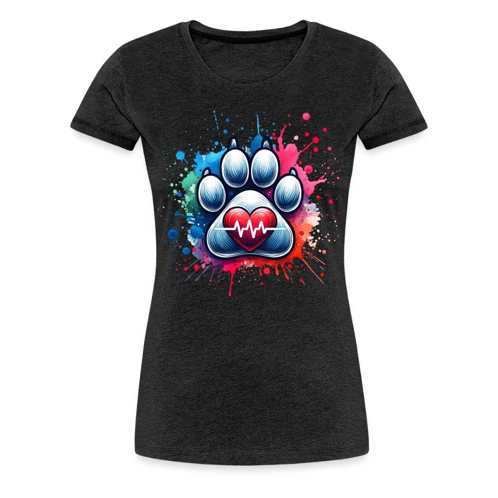 happy-prints.eu - Personalisiertes Frauen Premium T-Shirt mit Hundepfote, Herz und Herzschlag Linie - Motiv und Text anpassbar - viele Farben und Größen