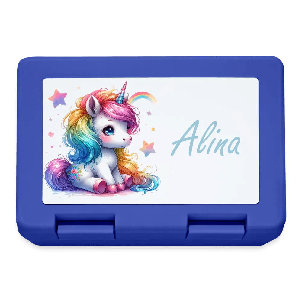happy-prints.eu - Personalisierte Brotdose für Kinder - Mädchen Motiv mit Einhorn - in verschiedenen Farben wie pink und blau