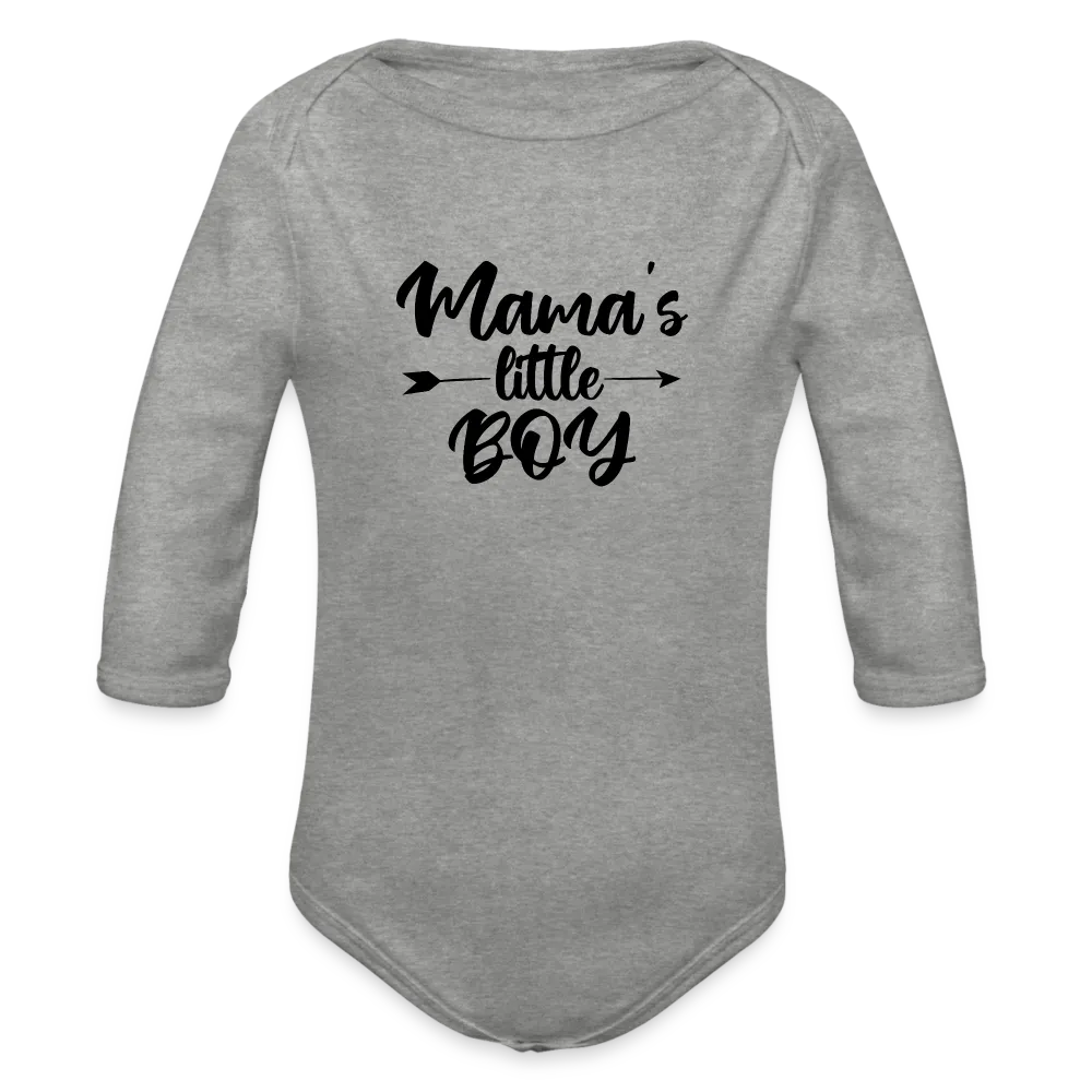 Personalisierter Jungen Baby Bio-Langarm-Body mit Spruch "Mamas little Boy" - 100% Bio Baumwolle - bis Größe 80 bzw. 12 Monate - in vielen Farben und Größen - Bild, Motiv und Text sind individualisierbar - Grau meliert