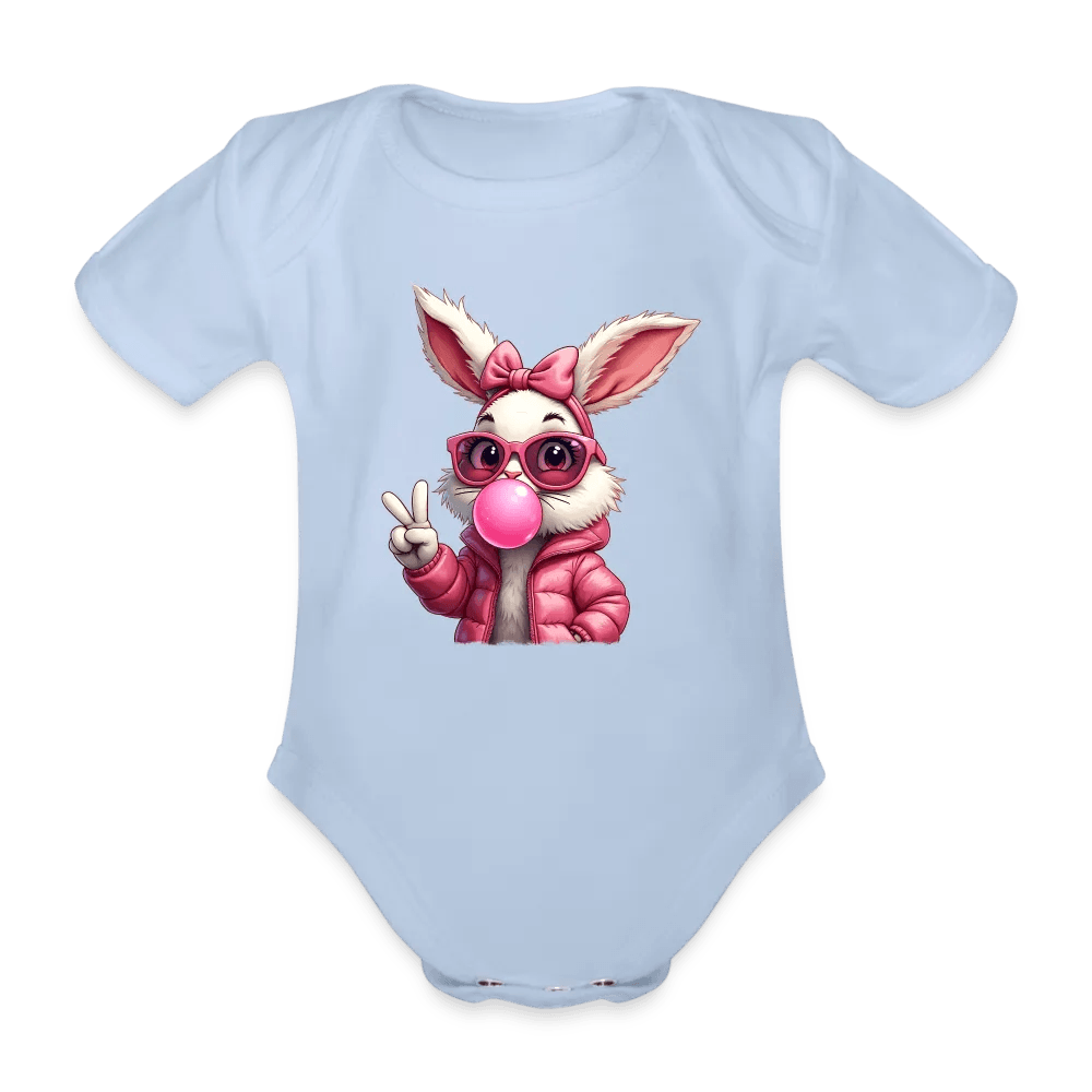 happy-prints.eu - Personalisierter Baby Bio-Kurzarm-Body für Mädchen mit Osterhasen, Brille und Kaugummi - Babybody für Ostern - in vielen Farben und Größen - Motiv und Text individualisierbar