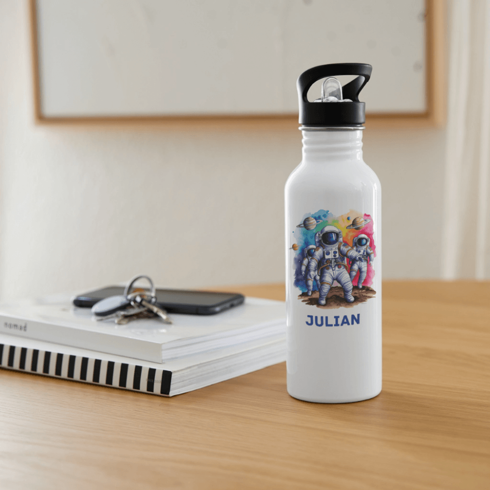 happy-prints.eu - Personalisierte Trinkflasche mit Astronauten Motiv und Name - Text und Motiv easy anpassbar