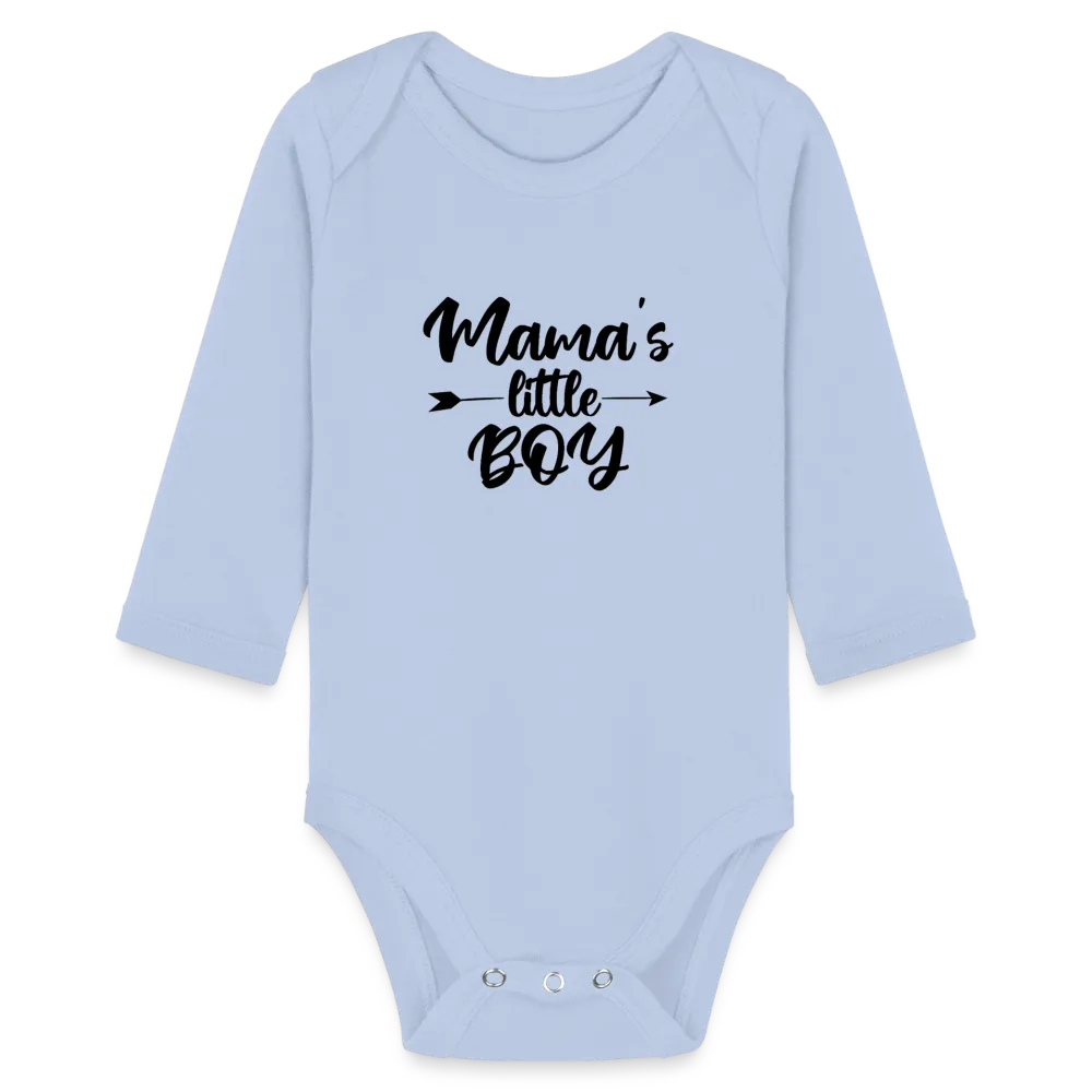 Personalisierter Jungen Baby Bio-Langarm-Body mit Spruch "Mamas little Boy" - 100% Bio Baumwolle - bis Größe 80 bzw. 12 Monate - in vielen Farben und Größen - Bild, Motiv und Text sind individualisierbar -