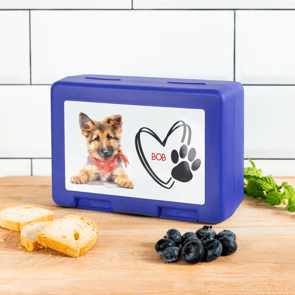 happy-prints.eu - Personalisierter Behälter für Hunde Leckerlis - Motiv und Text veränderbar - Bild des eigenen Hundes hochladbar