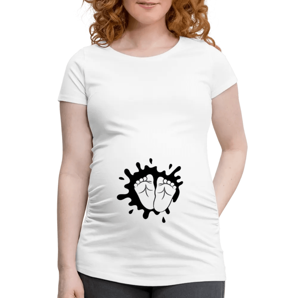 happy-prints.eu - Personalisiertes weißes Schwangerschaft T-Shirt für Frauen mit Babyfüßen - Print Shirts für werdende Mama in vielen Größen - Motiv und Text änderbar