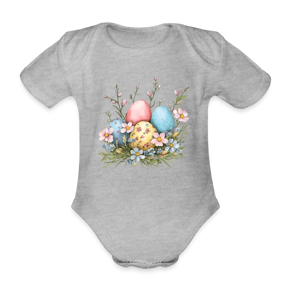happy-prints.eu - Personalisierter Baby Bio-Kurzarm-Body für Mädchen mit Osternest mit Ostereier und Blumen - Babybody für Ostern - in vielen Farben und Größen - Motiv und Text individualisierbar