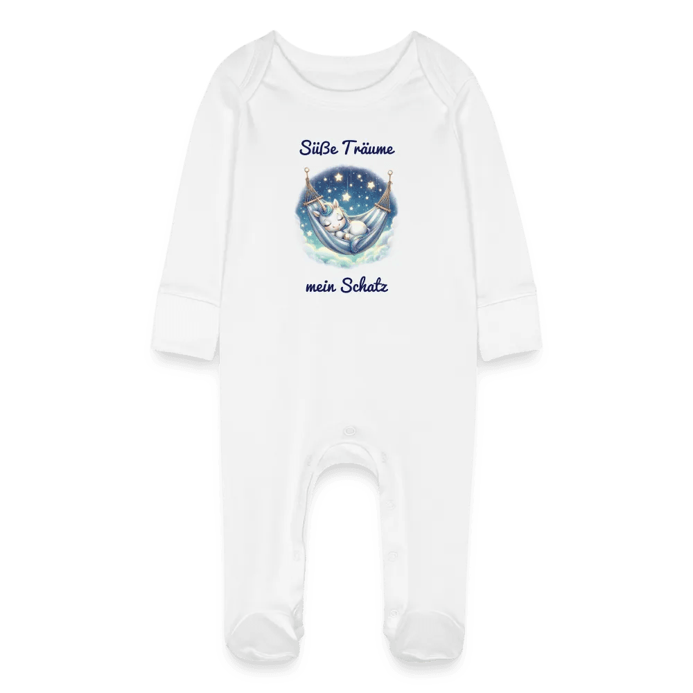 happy-prints.eu - Baby Bio-Schlafanzug mit niedlichem Einhorn - Mädchen Langarm Strampler zum Schlafen - Motiv und Text änderbar