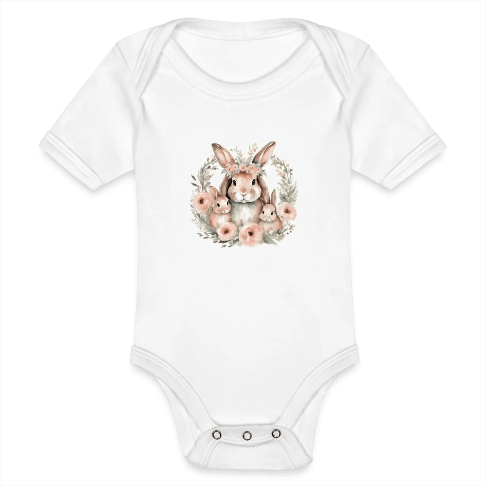 happy-prints.eu - Personalisierter Baby Bio-Kurzarm-Body für Mädchen mit Osterhasen Mama und Baby mit Blumen - Babybody für Ostern - in vielen Farben und Größen - Motiv und Text individualisierbar