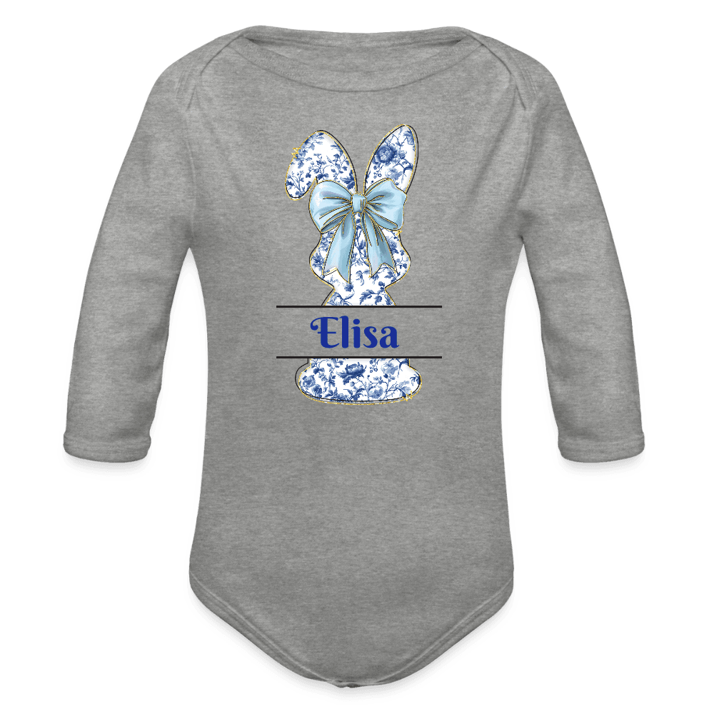 happy-prints.eu - Personalisierter Baby Bio-Langarm-Body für Ostern - süßer Mädchen Osterhase mit Masche in blau