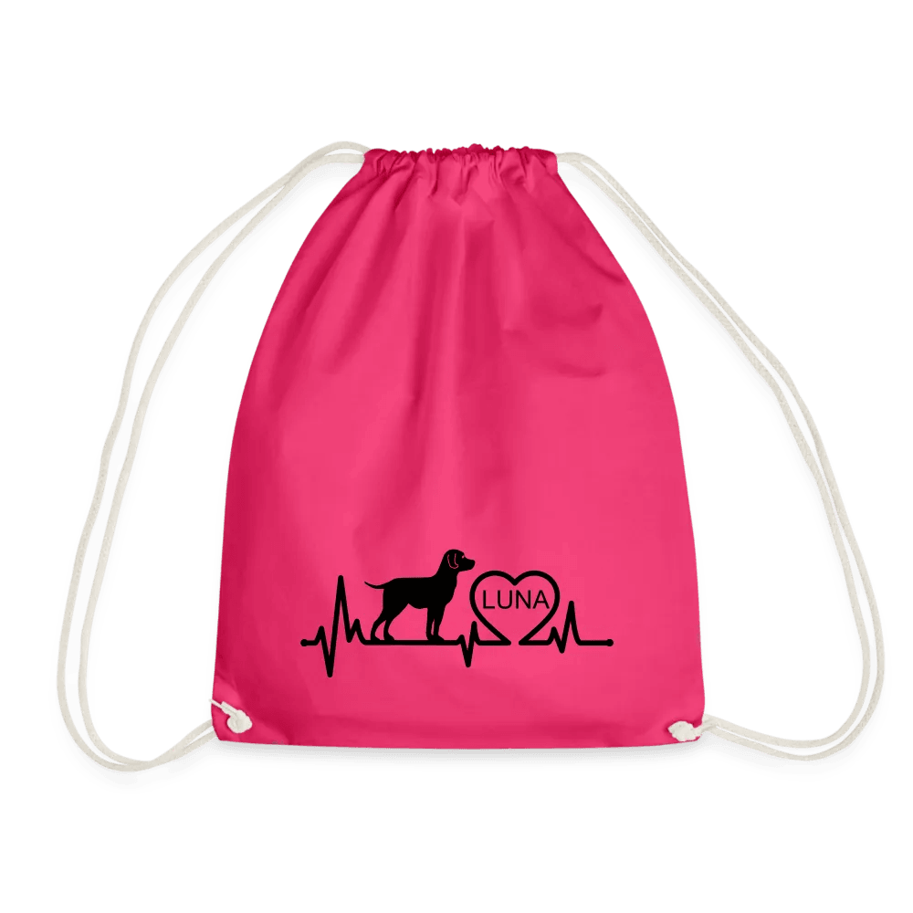 happy-prints.eu - Personalisierter Turnbeutel mit Hund, Herz und Herschschlaglinie - Text, Bild, Motiv und Farbe individualisierbar