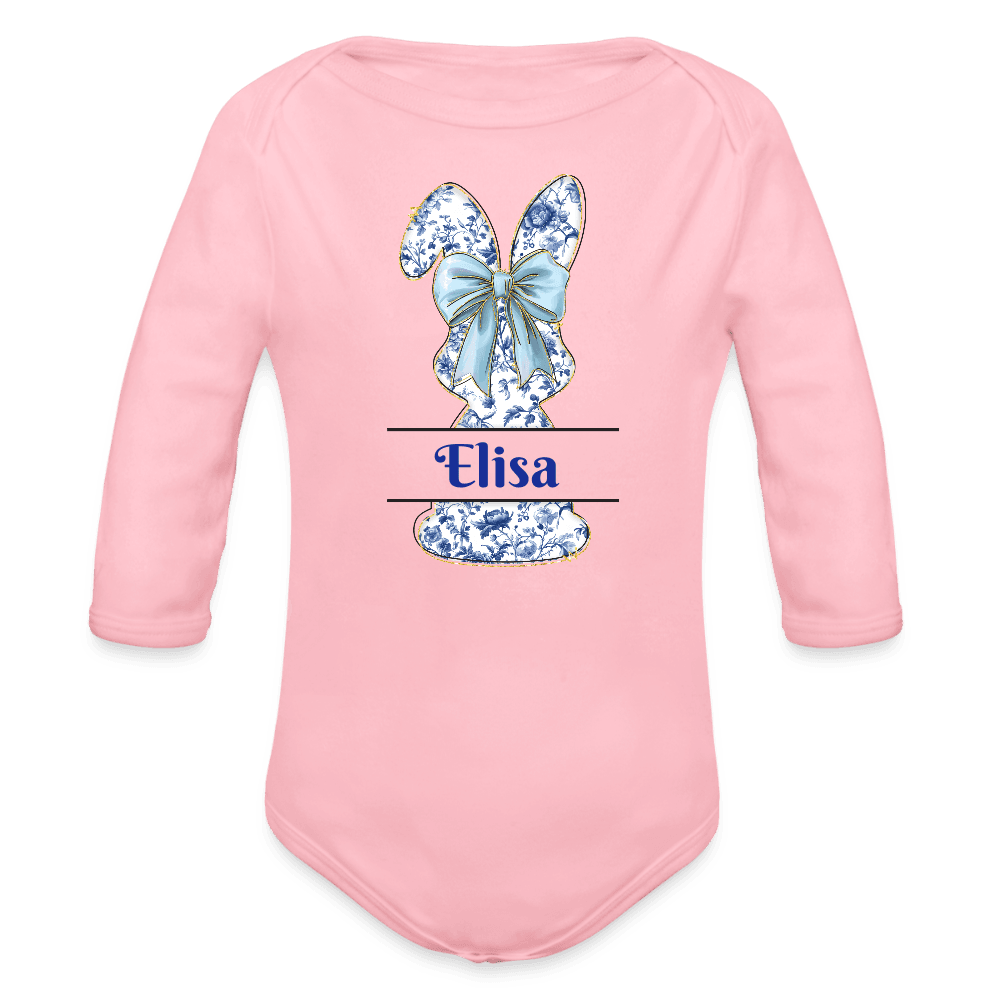 happy-prints.eu - Personalisierter Baby Bio-Langarm-Body für Ostern - süßer Mädchen Osterhase mit Masche in blau