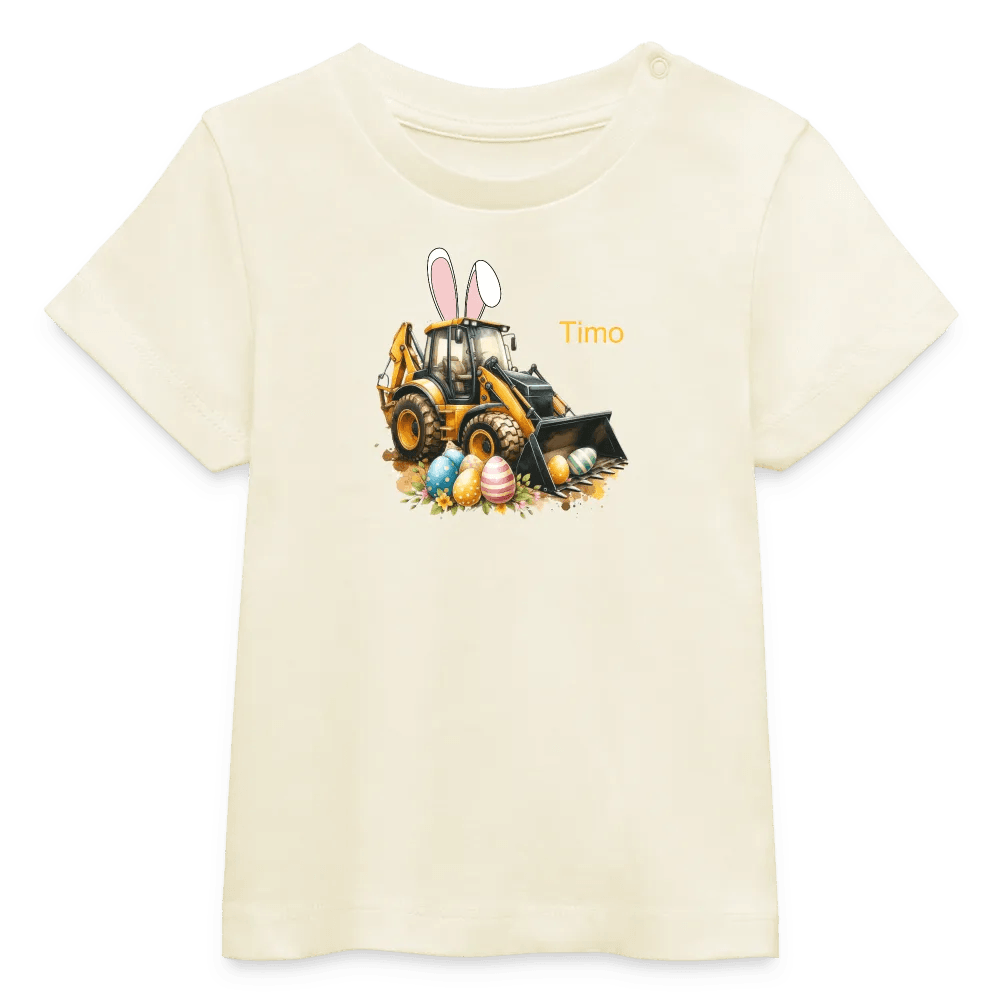 happy-prints.eu - Baby Bio-T-Shirt mit Bagger, Ostereier und Osterhasen Ohren - Jungen Shirt für Ostern - Motiv, Text, Farbe und Produkt einfach änderbar
