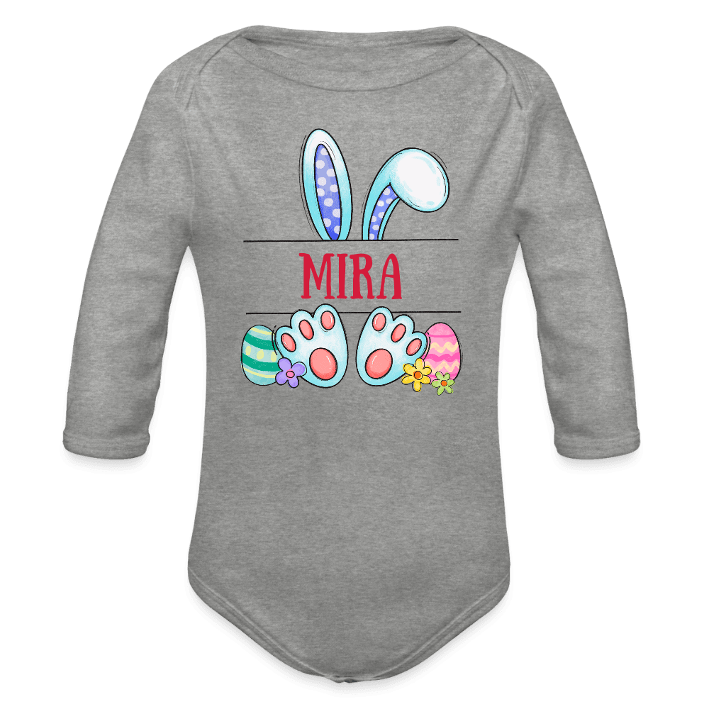 happy-prints.eu - Personalisierter Baby Bio-Langarm-Body für Mädchen - süßer bunter Osterhase Ostereier und Blumen mit Name zum Eintragen