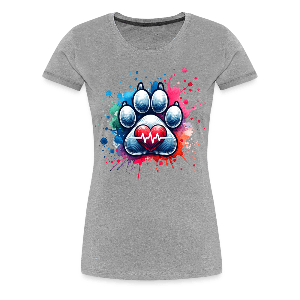 happy-prints.eu - Personalisiertes Frauen Premium T-Shirt mit Hundepfote, Herz und Herzschlag Linie - Motiv und Text anpassbar - viele Farben und Größen