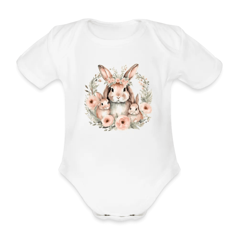 happy-prints.eu - Personalisierter Baby Bio-Kurzarm-Body für Mädchen mit Osterhasen Mama und Baby mit Blumen - Babybody für Ostern - in vielen Farben und Größen - Motiv und Text individualisierbar