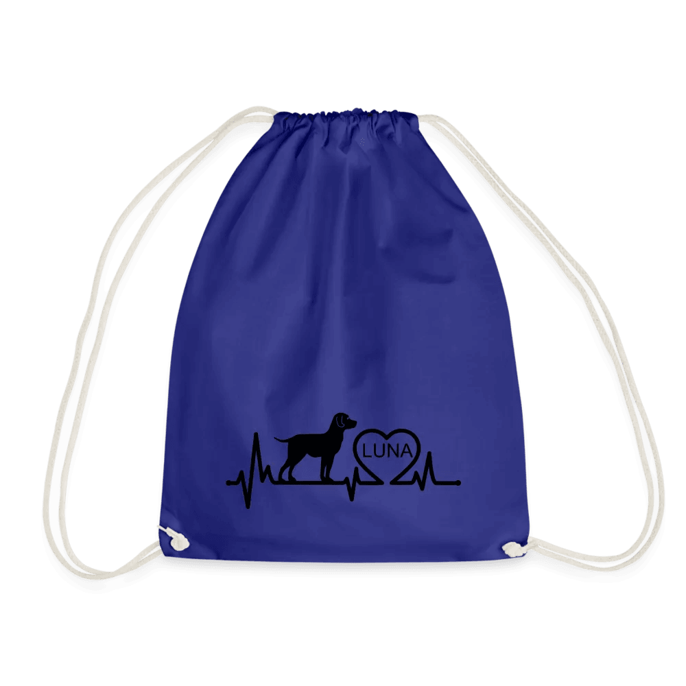 happy-prints.eu - Personalisierter Turnbeutel mit Hund, Herz und Herschschlaglinie - Text, Bild, Motiv und Farbe individualisierbar