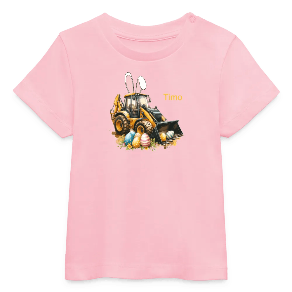 happy-prints.eu - Baby Bio-T-Shirt mit Bagger, Ostereier und Osterhasen Ohren - Jungen Shirt für Ostern - Motiv, Text, Farbe und Produkt einfach änderbar