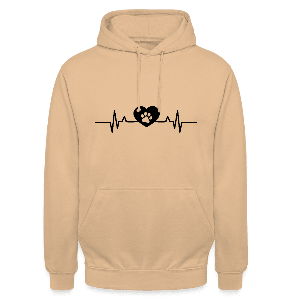 happy-prints.eu - Personalisierter Unisex Hoodie mit Hundepfote in Herz auf Herzschlaglinie - Hearbeat Sweater für Damen und Herren - in vielen Farben und große Größen
