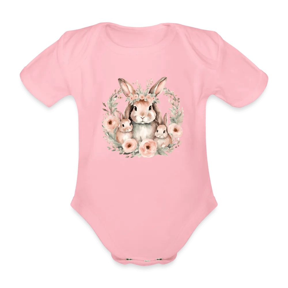 happy-prints.eu - Personalisierter Baby Bio-Kurzarm-Body für Mädchen mit Osterhasen Mama und Baby mit Blumen - Babybody für Ostern - in vielen Farben und Größen - Motiv und Text individualisierbar