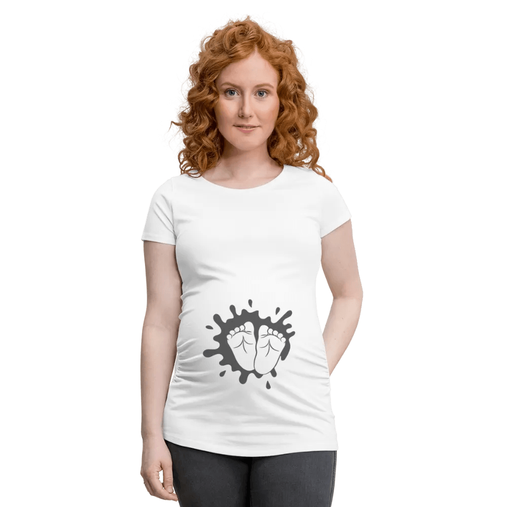 happy-prints.eu - Personalisiertes weißes Schwangerschaft T-Shirt für Frauen mit Babyfüßen - Print Shirts für werdende Mama in vielen Größen - Motiv und Text änderbar