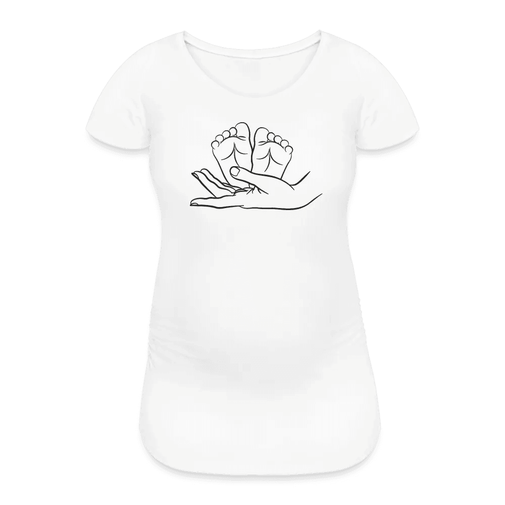 happy-prints.eu - Personalisiertes weißes Schwangerschafts-T-Shirt für Frauen mit Babyfüßchen und Love - Print Shirts für werdende Mama - Motiv und Text individualisierbar - auch in großen Größen für jede Mutter