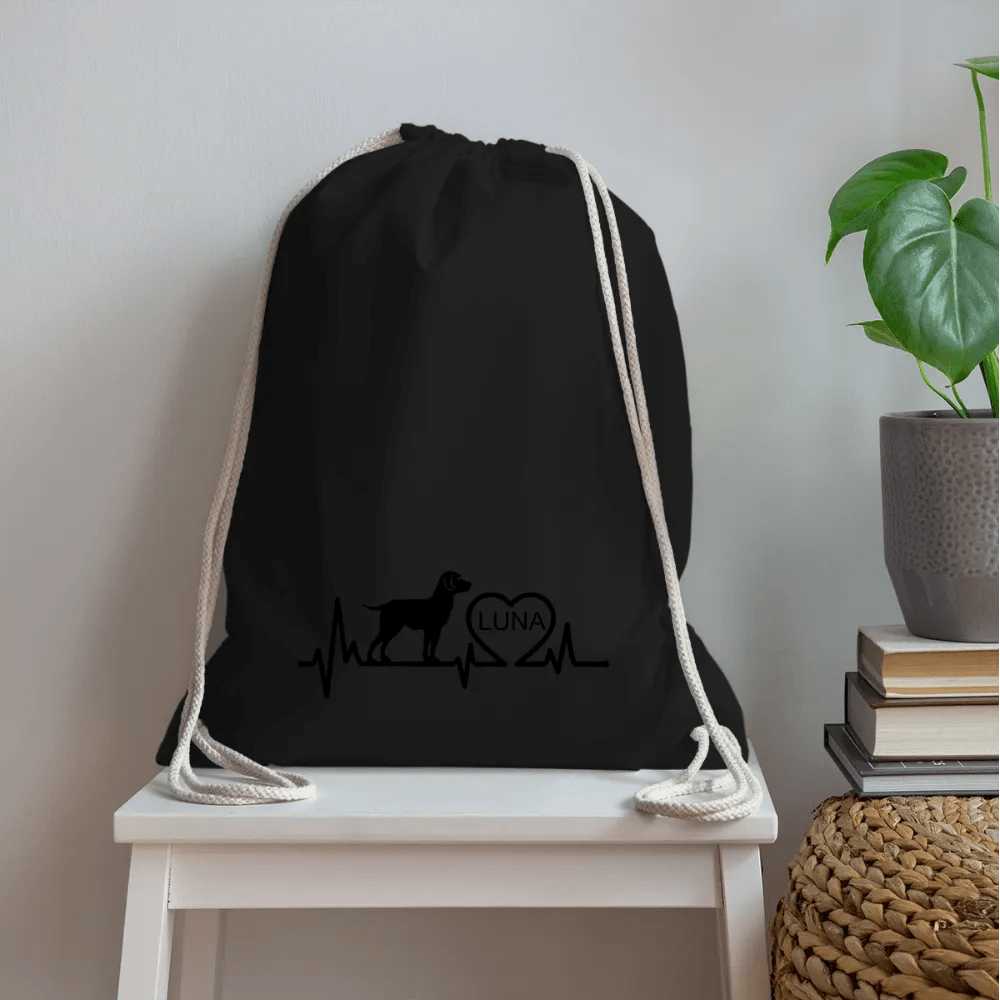 happy-prints.eu - Personalisierter Turnbeutel mit Hund, Herz und Herschschlaglinie - Text, Bild, Motiv und Farbe individualisierbar